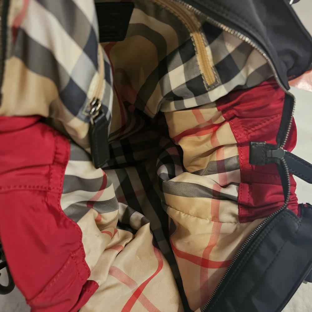 Burberry Buckleigh Red Nylon Tote Bag With Black Leather Trim